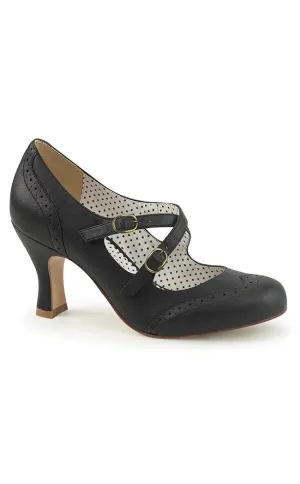 FLAPPER-35 Black Faux Leather Heels