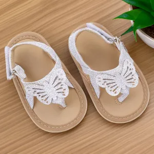 Baby Moo Sequin Butterfly Velcro Straps Anti-Skid Open Toe Sandals - White