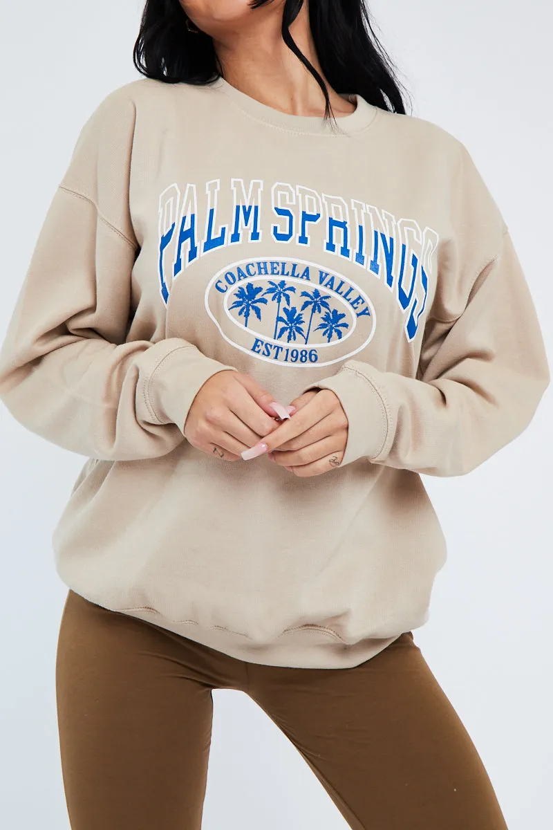 Beige Oversized Palm Springs Sweatshirt - Libbi