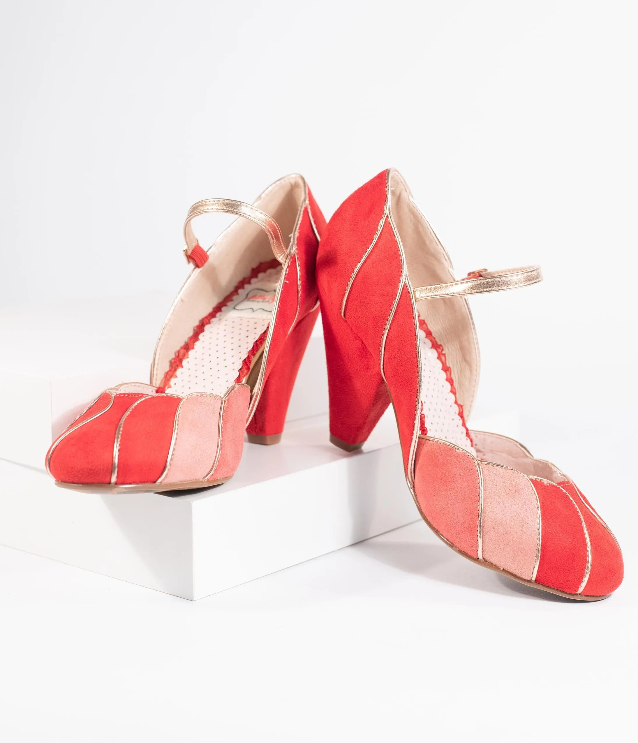 Bettie Page 1950s Red Suede Kathryn Heels