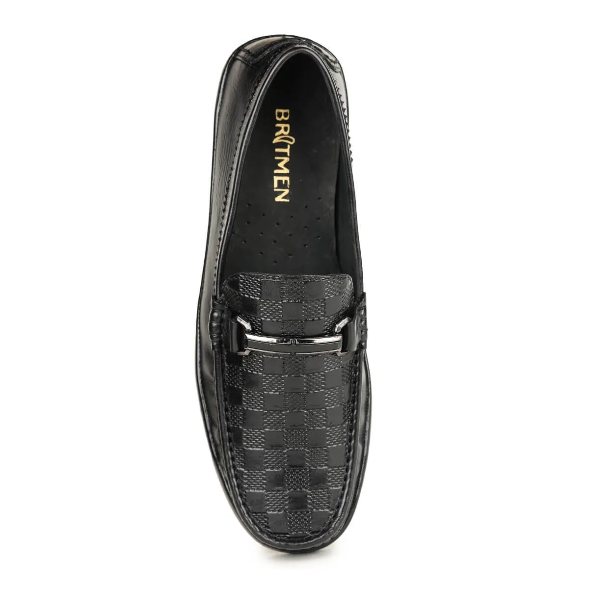 Britmen S-18 Checkbox Pattern Horsebit Loafers For Men