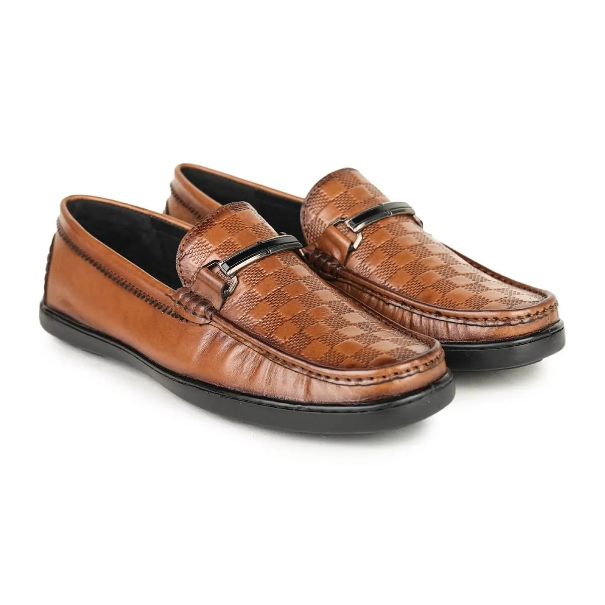 Britmen S-18 Checkbox Pattern Horsebit Loafers For Men