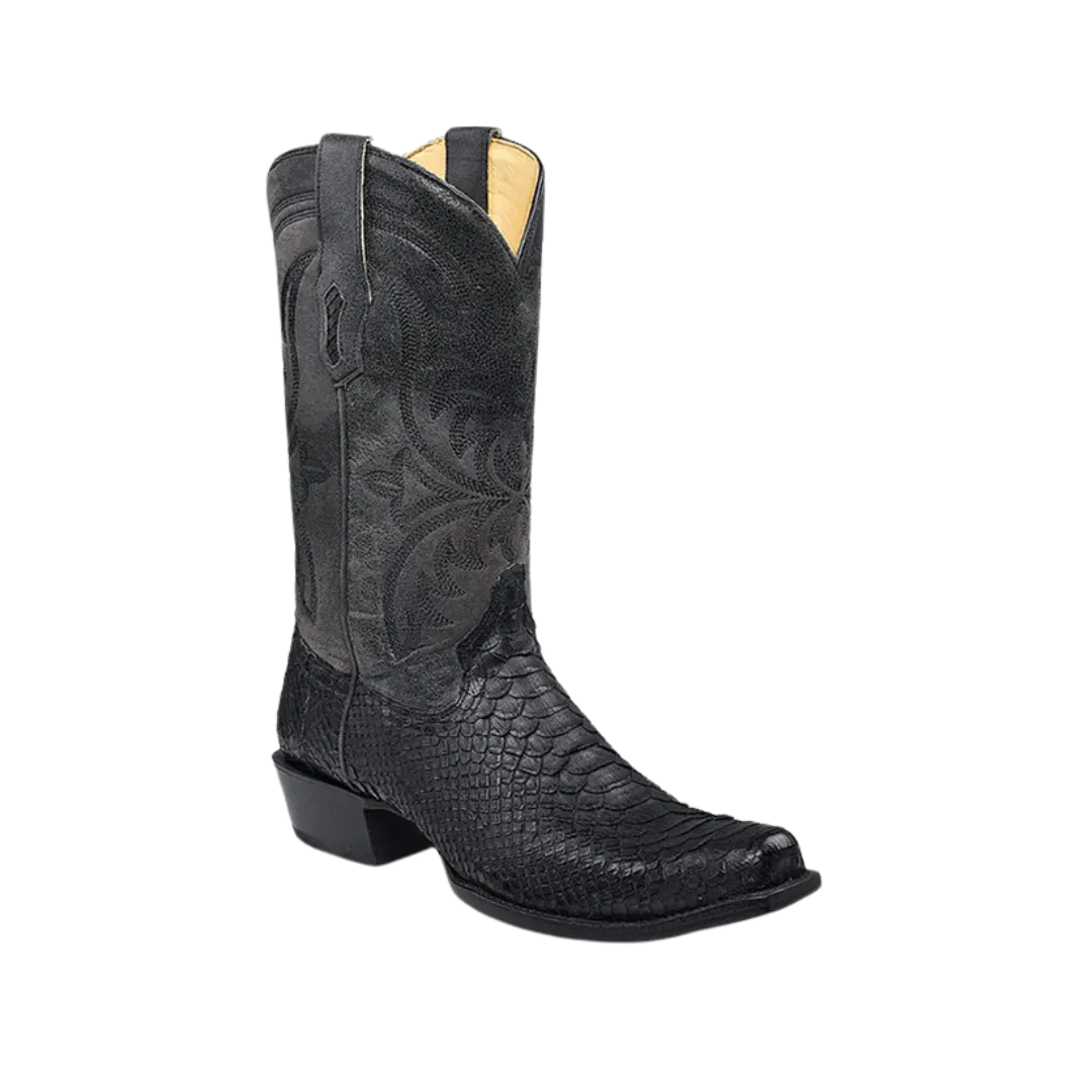 Corral Men's Cowboy Embroidery Genuine Python Narrow Black Boots