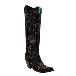 CORRAL WOMEN'S BLACK & GOLD STAMPED FLORAL WESTERN BOOT - A4481