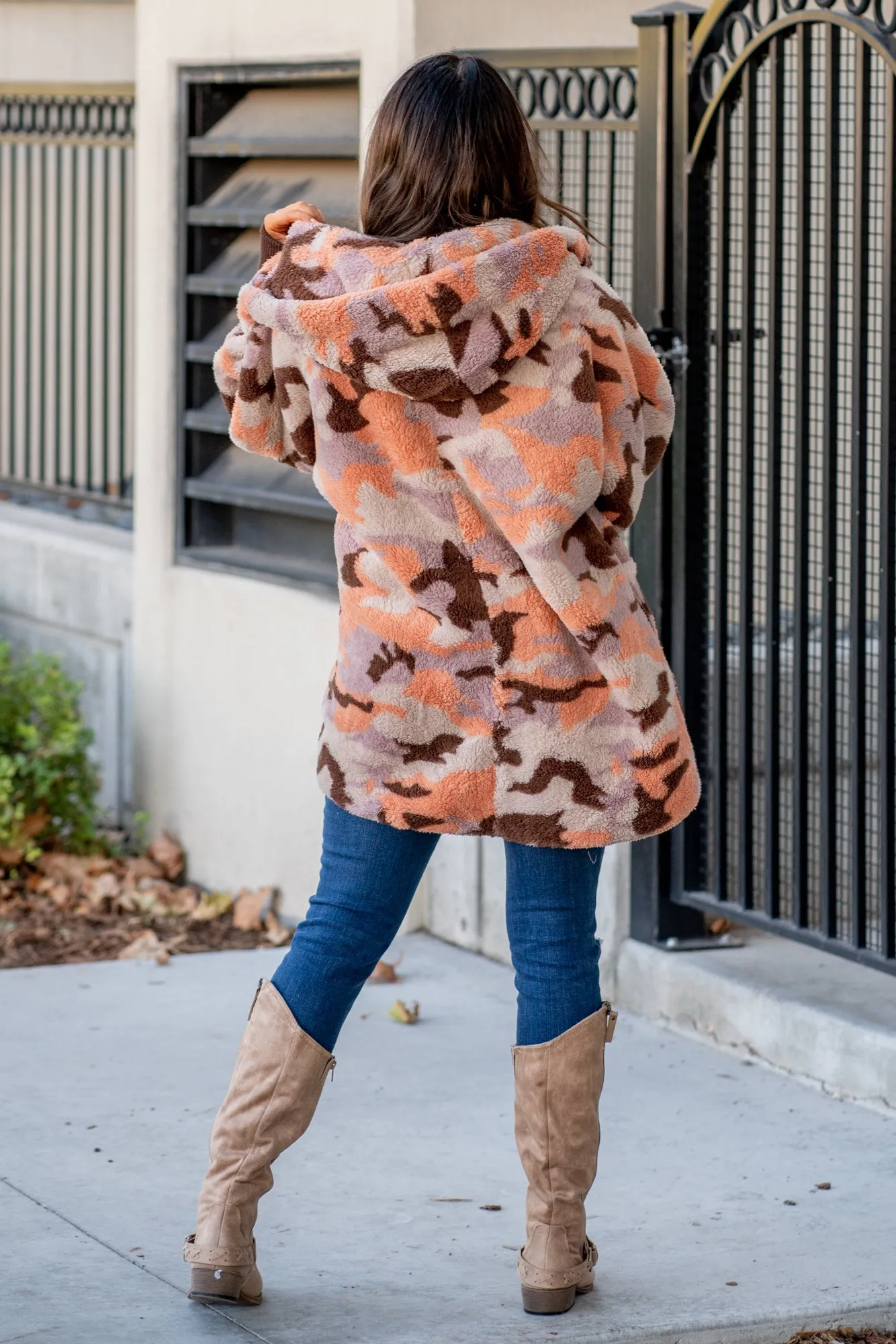 Cozy Camouflage Sherpa Jacket - Apricot