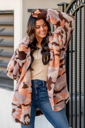 Cozy Camouflage Sherpa Jacket - Apricot