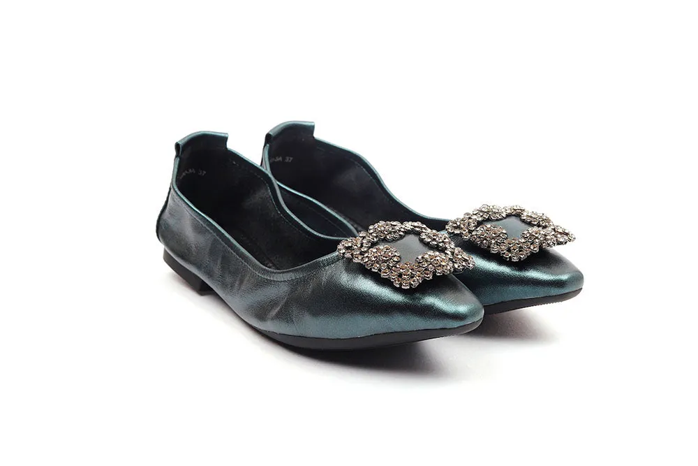 Crystal Buckle Foldable Flats