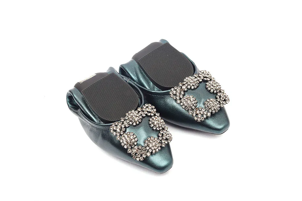 Crystal Buckle Foldable Flats