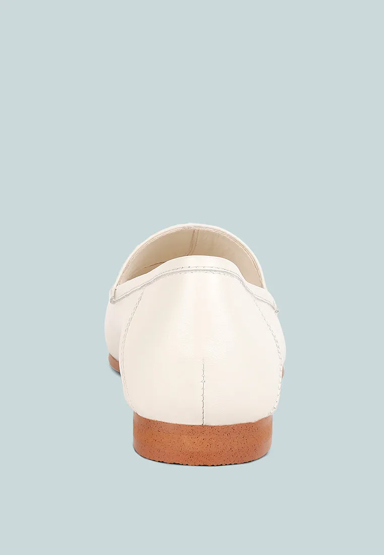 DARETH Horsebit Flat Heel Loafers in Off White