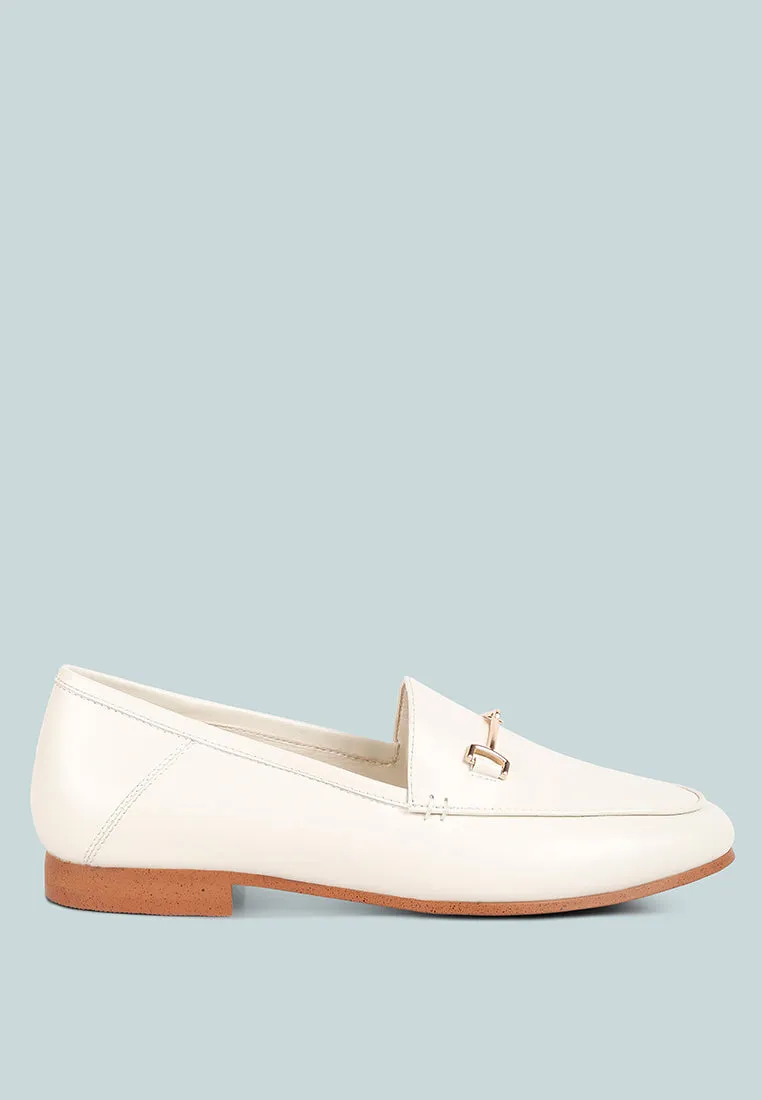 DARETH Horsebit Flat Heel Loafers in Off White