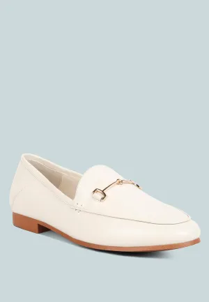 DARETH Horsebit Flat Heel Loafers in Off White