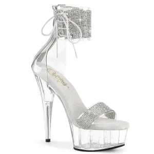 DELIGHT-627RS Silver & Clear Ankle Peep Toe High Heel