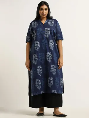 Diza Indigo Floral Printed Cotton Kurta