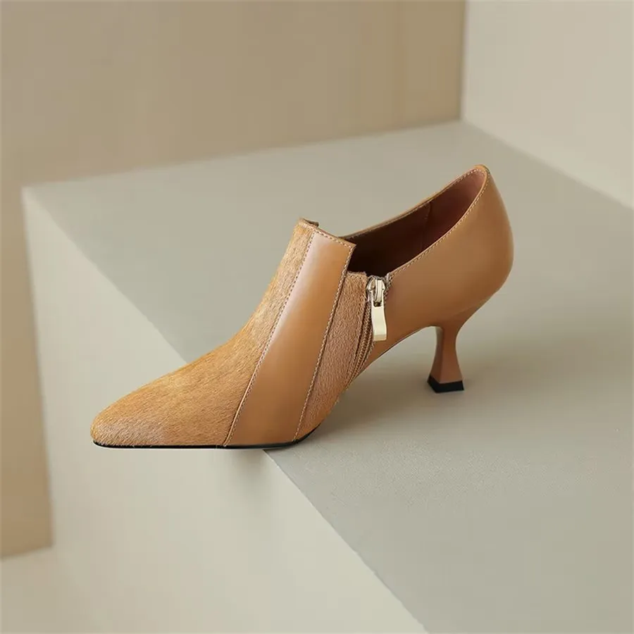 Elegant Cow Leather Pointed Toe Slingback High Heel Pumps