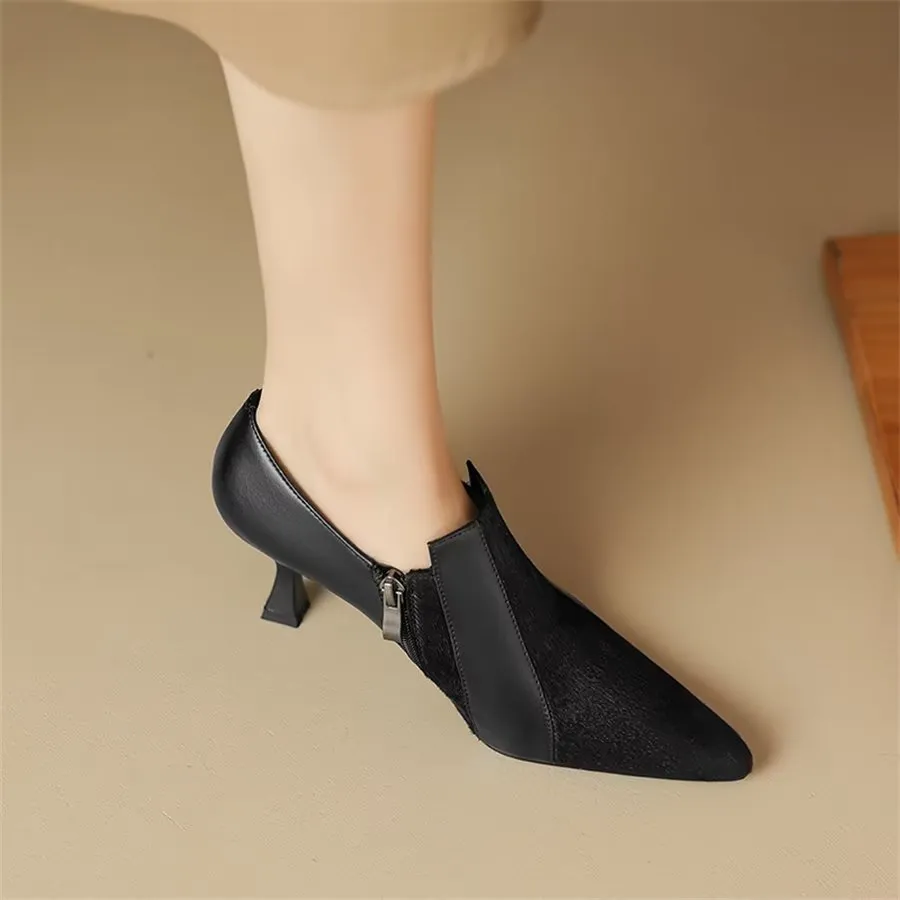 Elegant Cow Leather Pointed Toe Slingback High Heel Pumps