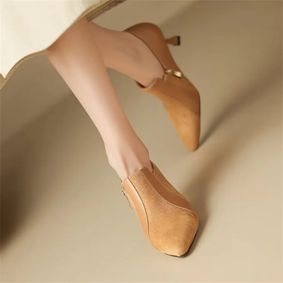 Elegant Cow Leather Pointed Toe Slingback High Heel Pumps