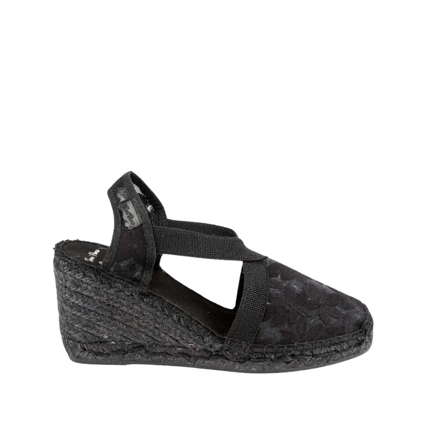 Embroidered Black Cotton Blend Wedge Espadrille for Women - Terra-7FBK