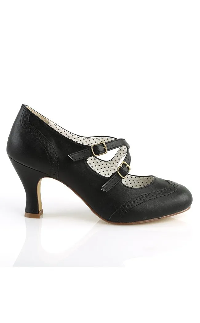 FLAPPER-35 Black Faux Leather Heels