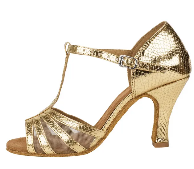 Gold Snakeskin Print Ballroom Shoes Latin Salsa Dancing Heels