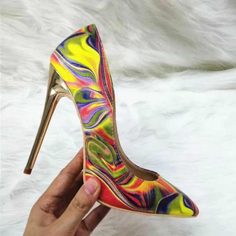 High-heels with colorful patterns, Fashion Evening Party Shoes, yy09