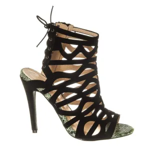 High Stiletto Heel Open Toe Strappy Tie Back Shoe