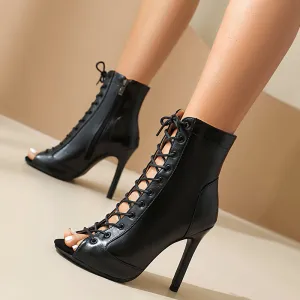 Hollow Stiletto Peep-toe Mesh Heels