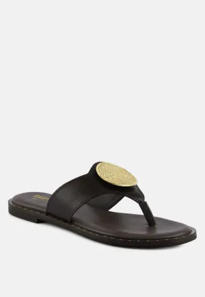 KATHLEEN Embellished Brown Slip-on Thong Sandals