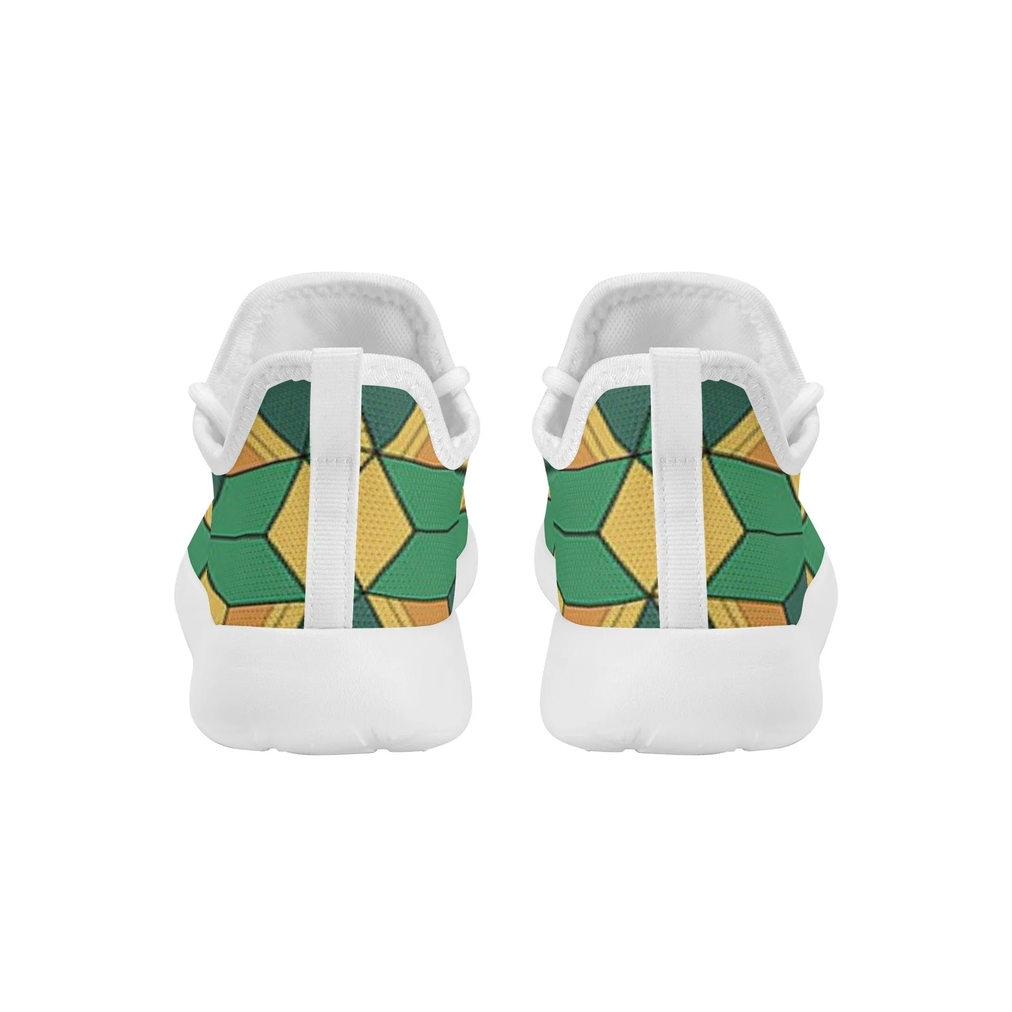 Kids Running Shoes | Mesh Knit Sneakers for kids 7-12 | Anime Slayer of Demon | Green Yellow Pattern