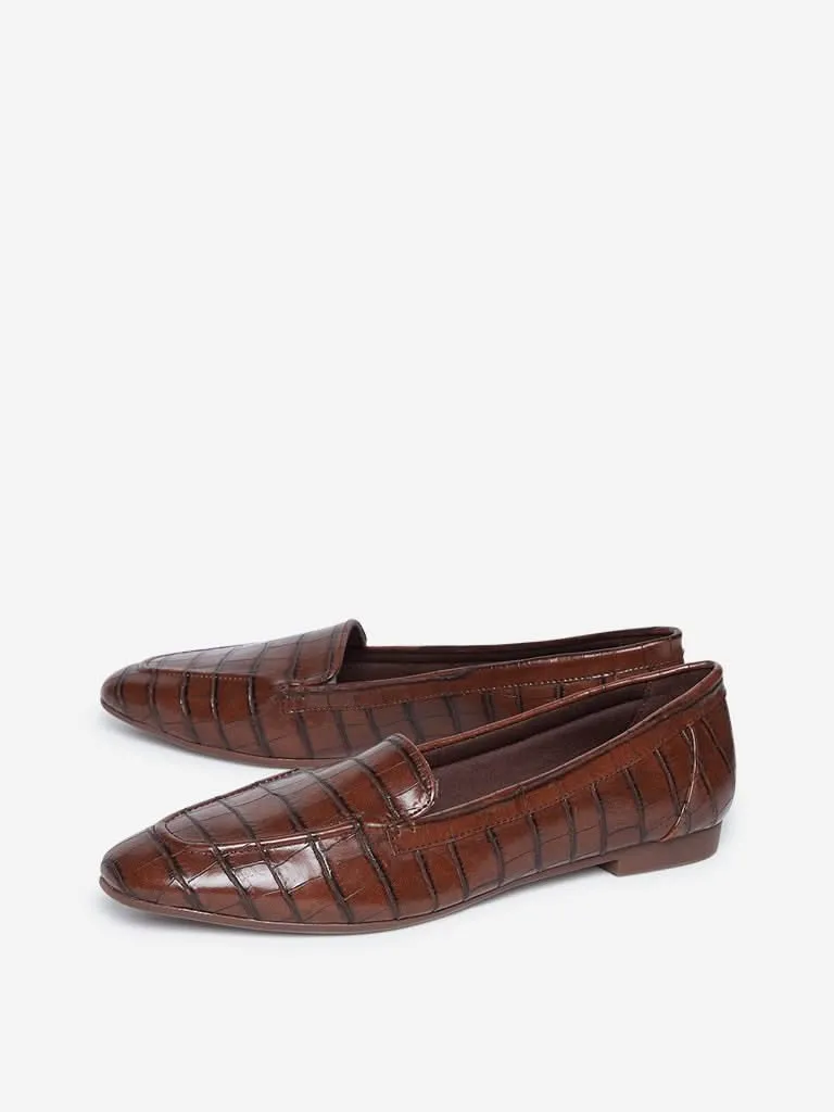 LUNA BLU Brown Snakeskin Pattern Loafers