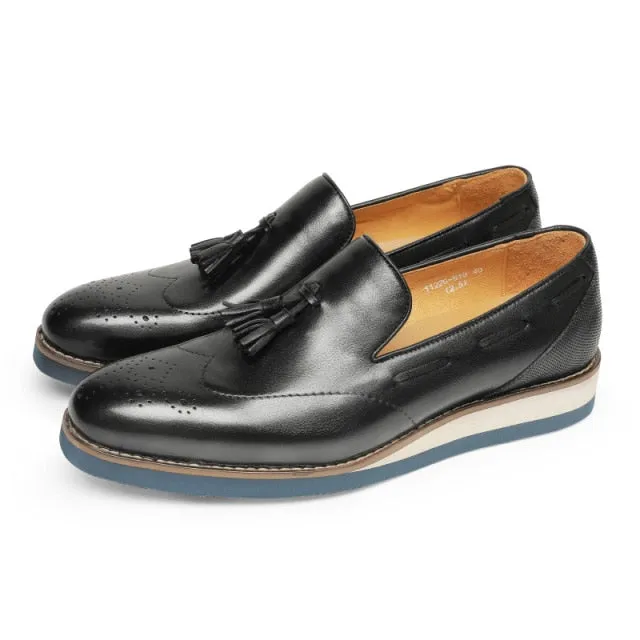 LuxeLeather Embossed Brogue Slip-On Loafers