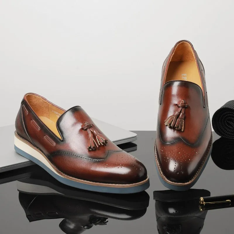 LuxeLeather Embossed Brogue Slip-On Loafers