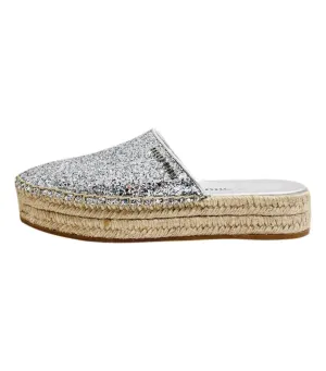 Miu Miu Glitter & Leather Logo Espadrilles. Size 38.5