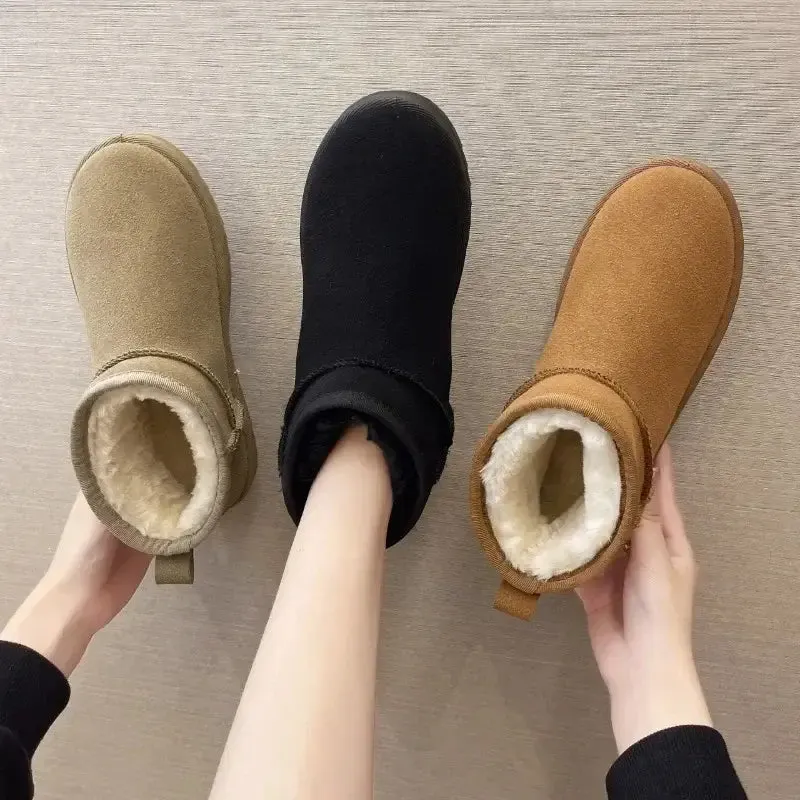 New Snow Boot Style Short Mini Winter Sheepskin Boots Women Waterproof