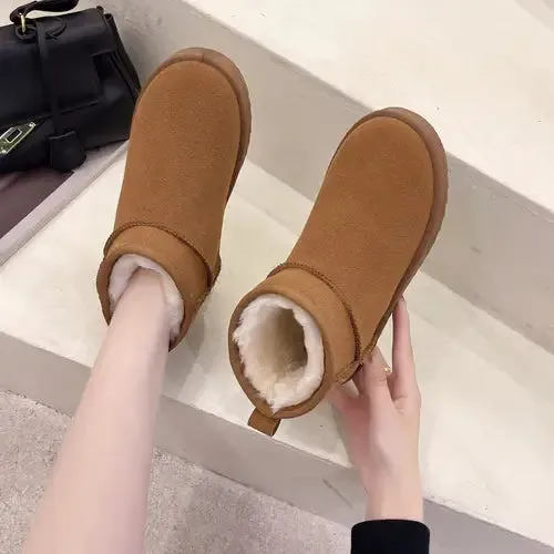 New Snow Boot Style Short Mini Winter Sheepskin Boots Women Waterproof