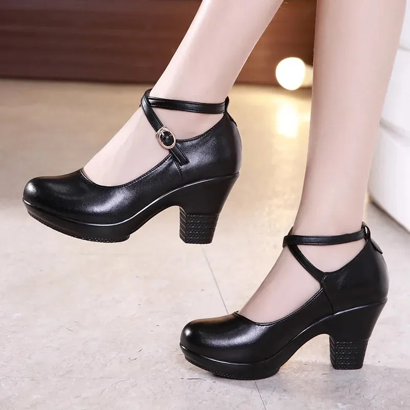 Trendy Mary Jane Genuine Leather High Heels