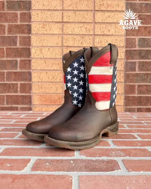 USA FLAG DARK BROWN (STEEL TOE) | MEN WORK BOOTS