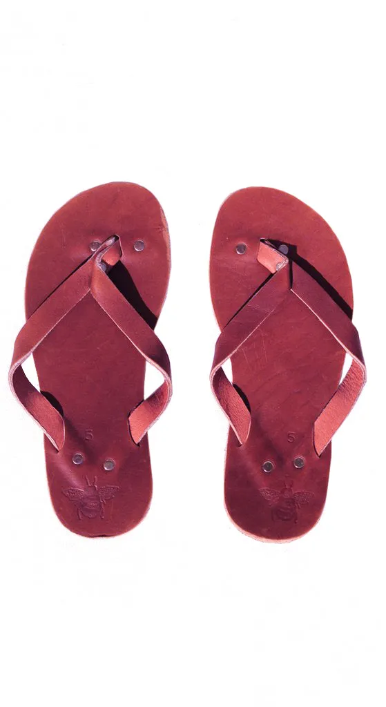 Wine Leather Flip Flops