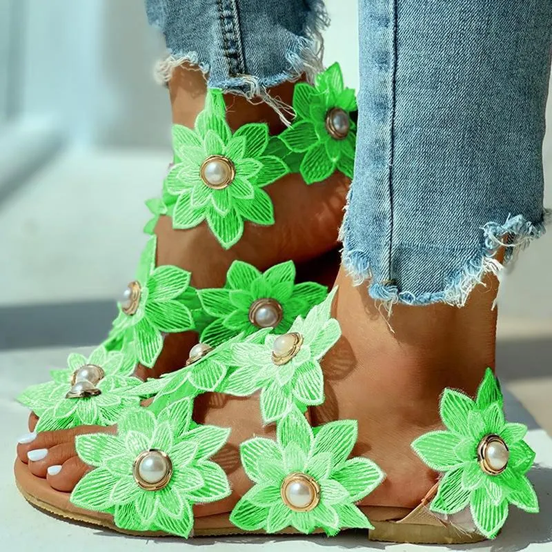 Women Flower Design Flat Bohemian Casual Beach Sandals