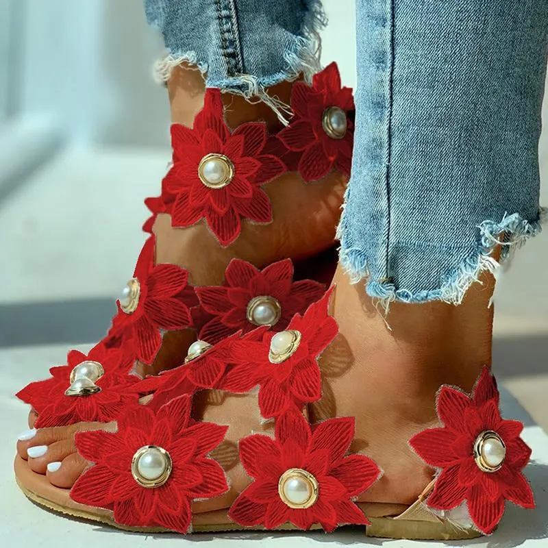 Women Flower Design Flat Bohemian Casual Beach Sandals