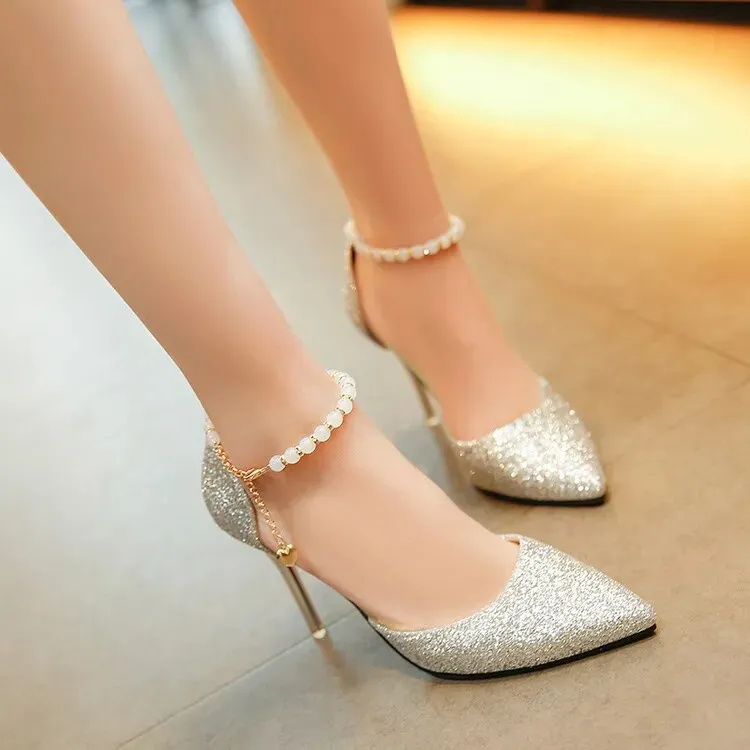 Women Trend Pointed Toe Wedding Bride High Heels Shoes Female Party Mules Elegant Women Pumps - WSHP50096