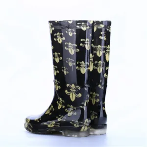 Womens Rain Boots Waterproof Female Summer Square Heel PVC Slip-on Print Fishing Wash The Car Ladies Shoes - WRB50122