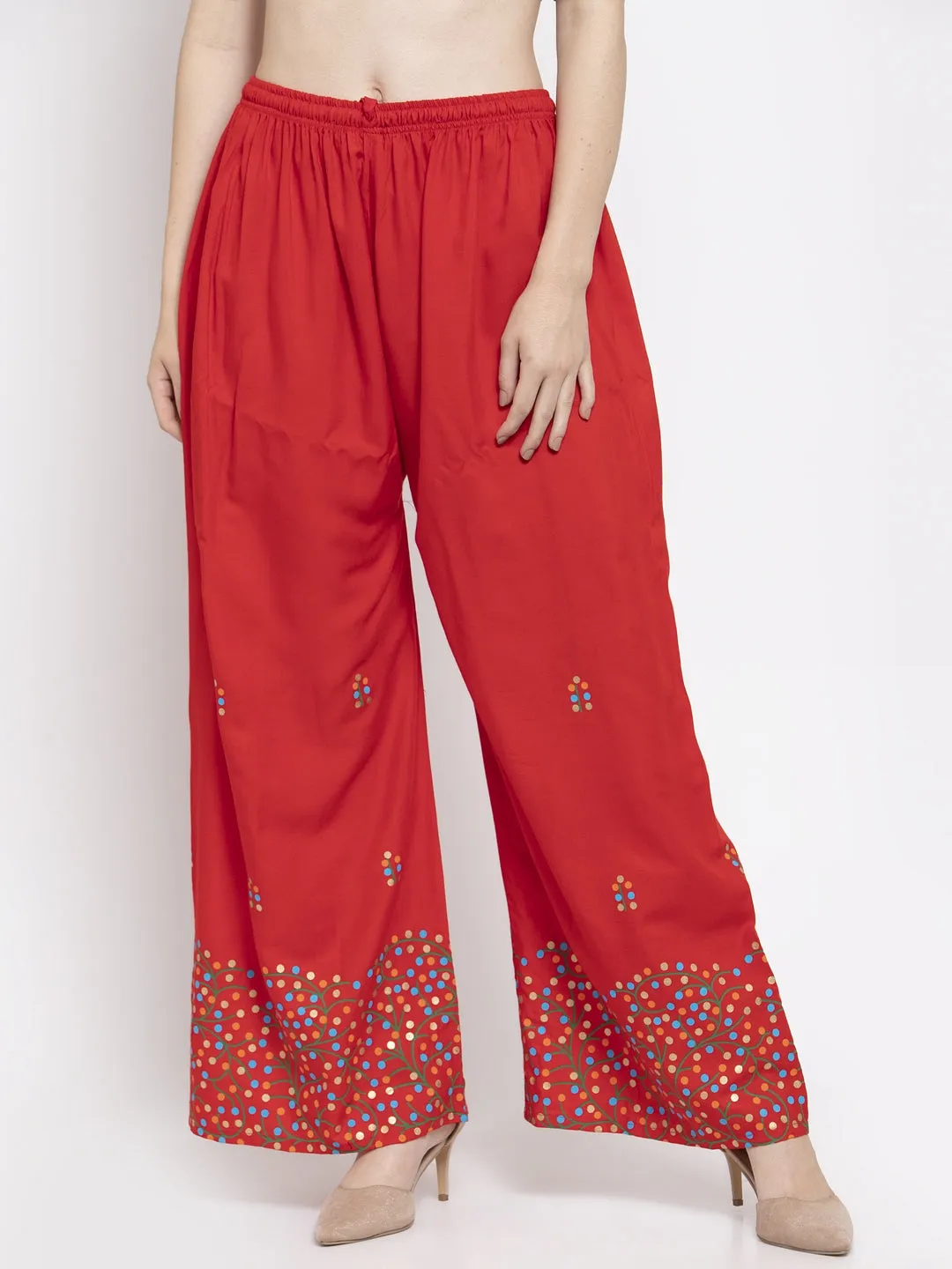 Women'S Red Rayon Printed Palazzo