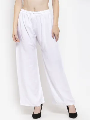 Women'S White Solid Rayon Palazzo